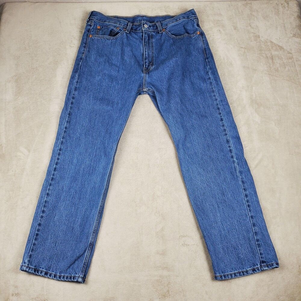 Levis 505 Jeans Mens 36x30 Blue Medium Wash Regular Straight Denim Pants Casual